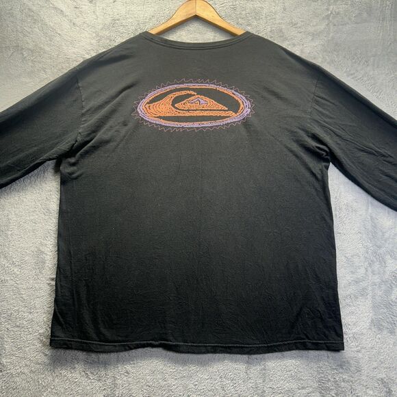 Y2K Quiksilver Shirt Mens XL Black Long Sleeve Surf Graphic Wave Logo Tee Cotton - Picture 7 of 7